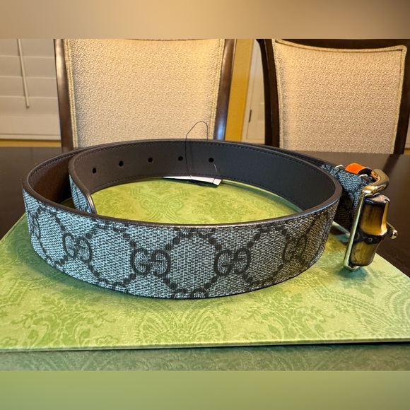 New Gucci Bamboo GG Supreme Logo Belt Size 28 / 70 cm Fits a Waist 26 - 30 - Picture 5 of 12